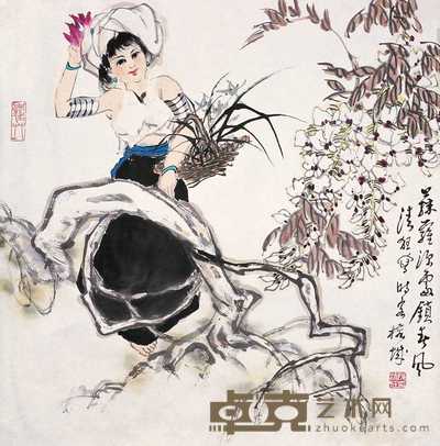 陈清狂 紫藤少女 立轴 68×68cm